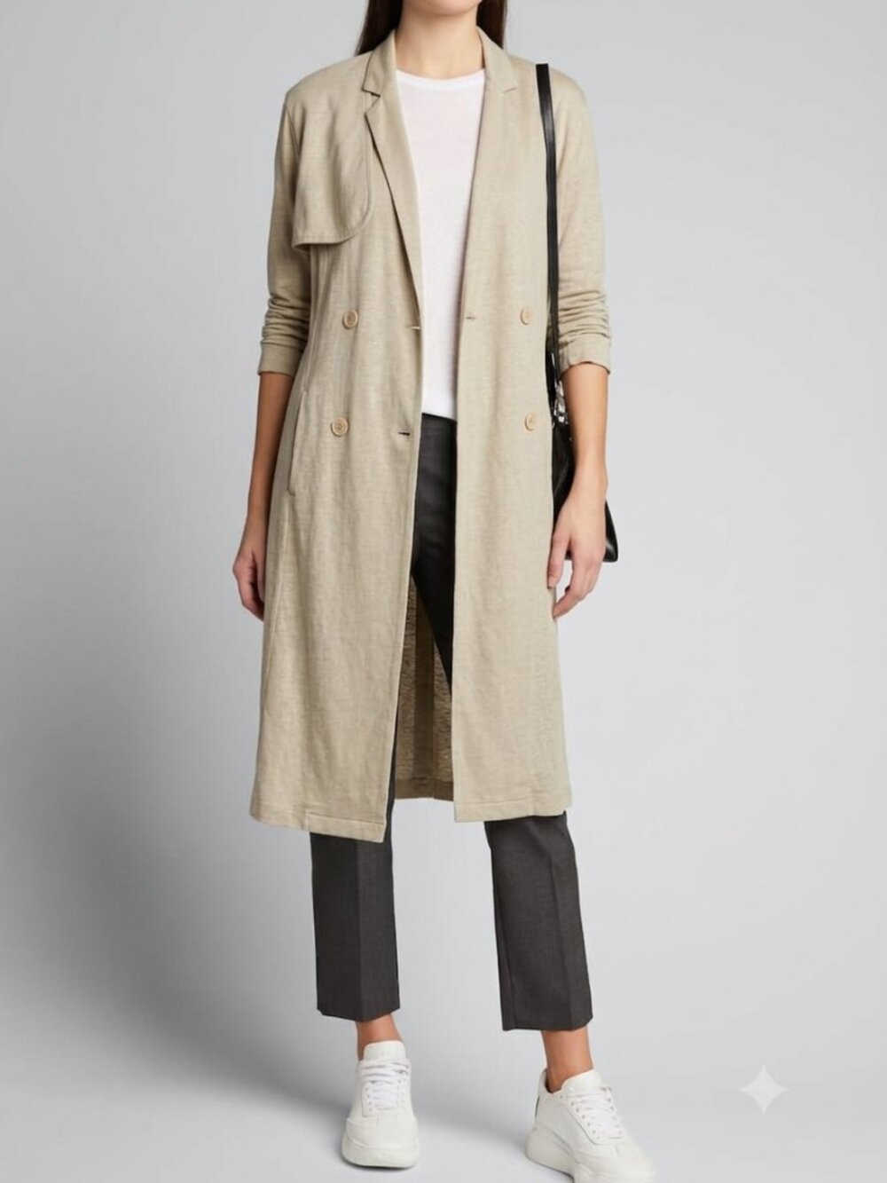 Majestic Filatures Sand Linen Blend Double Breasted Trench Duster Size 2 / S